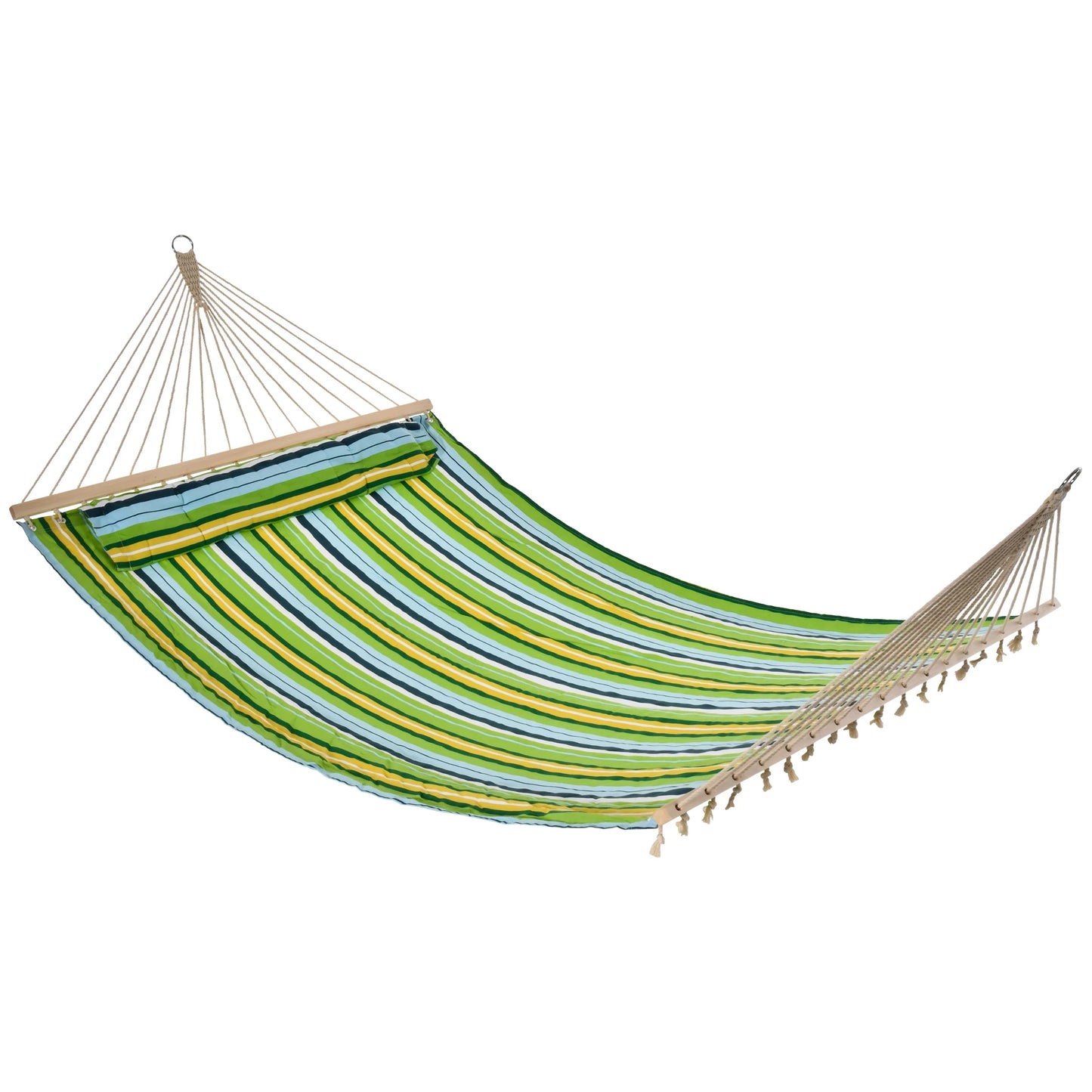 Outsunny 83" Large Hammock Bed Striped Fits 2 People Sun Bed Camping hang Sleep w/ Pillow