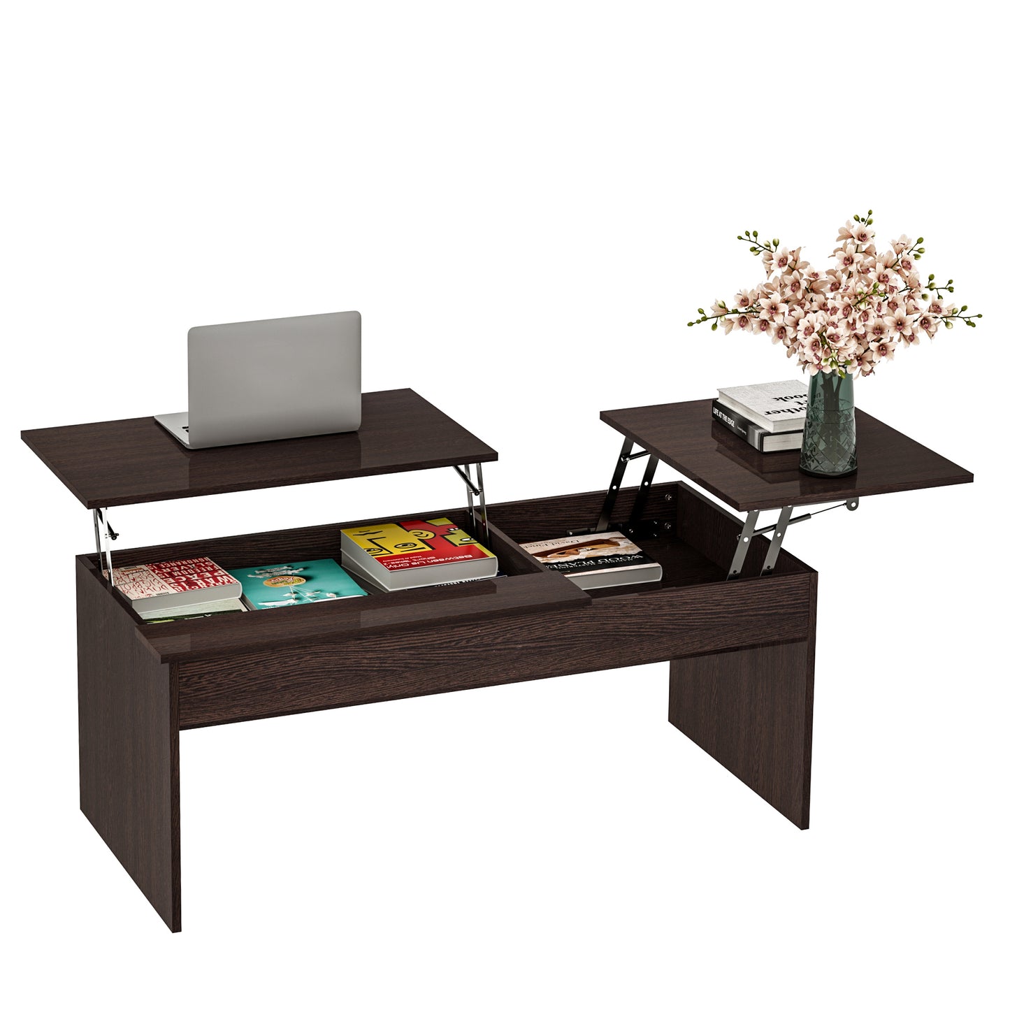 Modern Lift Top Coffee Table Hidden Compartment Living Room Dark Brown