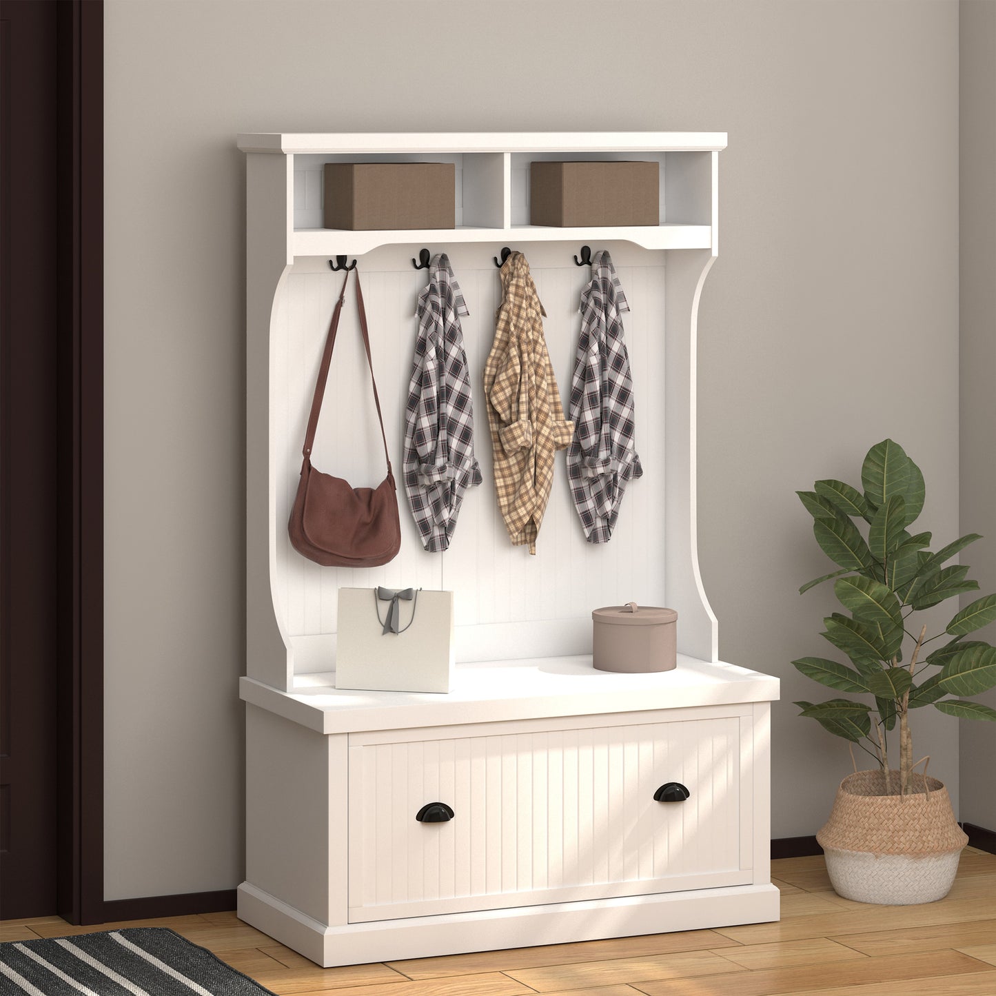 Hall Coat & Shoe Storage Cupboard Corner Hall Tree White