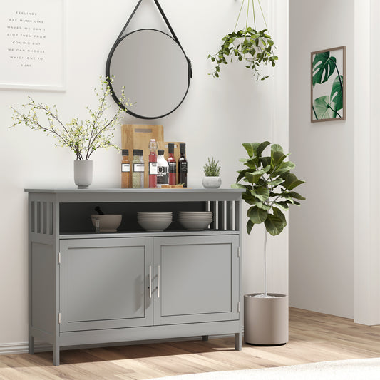 Kitchen Sideboard, Buffet Cabinet, Wooden Storage Console Table with 2-Level Cabinet and Open Shelf, Grey