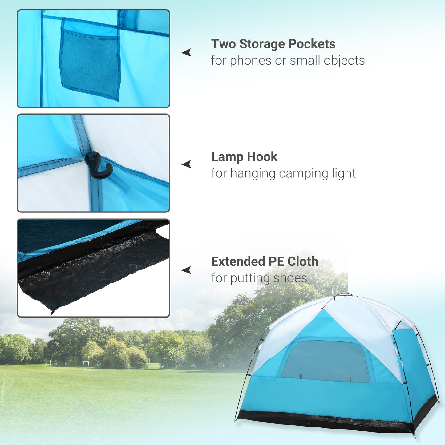 Outsunny 4 Person Camping Tent with Door Windows Backpacking Tent for Family Hiking Travel Hunting Picnic Blue and Grey