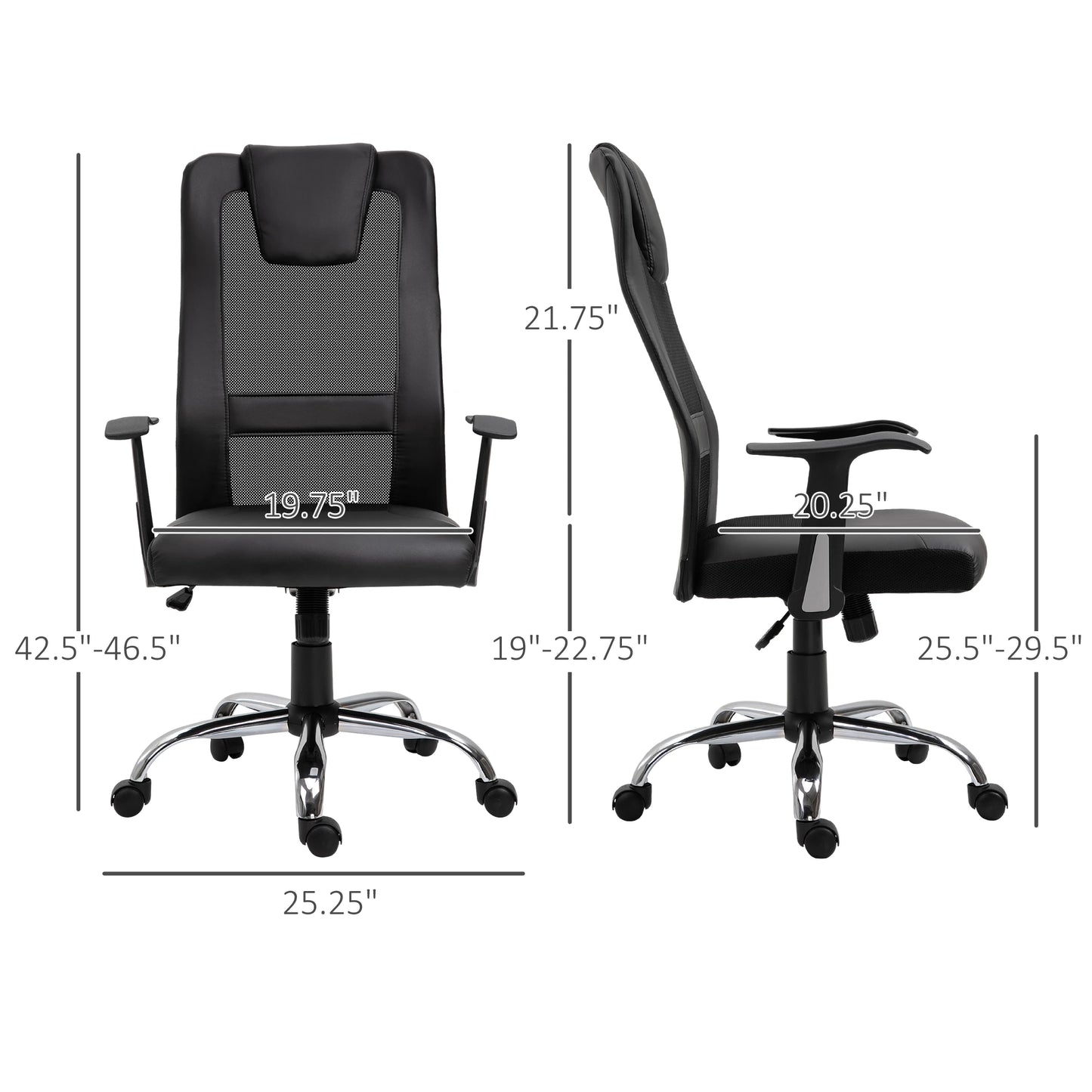 igh Back Mesh Office Chair Ergonomic Computer Desk Seat Thick Padded Headrest with Armrest Office Black