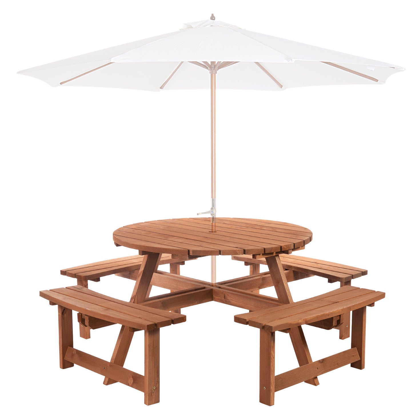 8 Seater Round Wooden Pub Bench & Picnic Table Garden Chair Dining Table Set for Outdoor Patio Deck Furniture