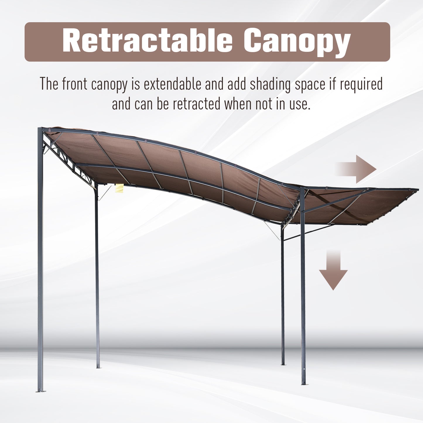 10x8ft Patio Metal Gazebo with Extendable Side Awning Outdoor Shelter Garden Sun Shade Canopy Deck Door Window Awning Brown