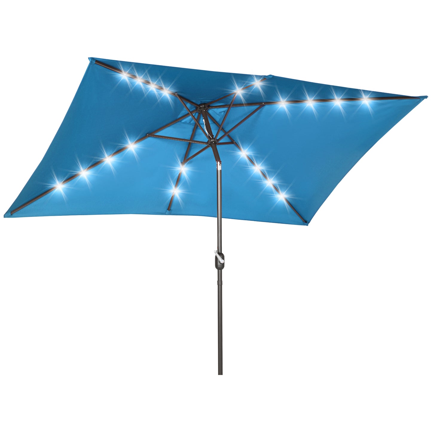 Outsunny 6.5x10ft Patio Umbrella Rectangle Solar Powered Tilt Aluminum Outdoor Market Parasol with LEDs Crank (Turquoise)