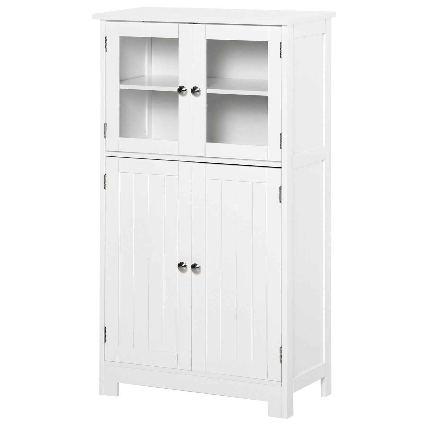 Bathroom Floor Storage Cabinet with Tempered Glass Doors and Adjustable Shelf, Kitchen Cupboard, Free Standing Organizer for Living Room Entryway, White