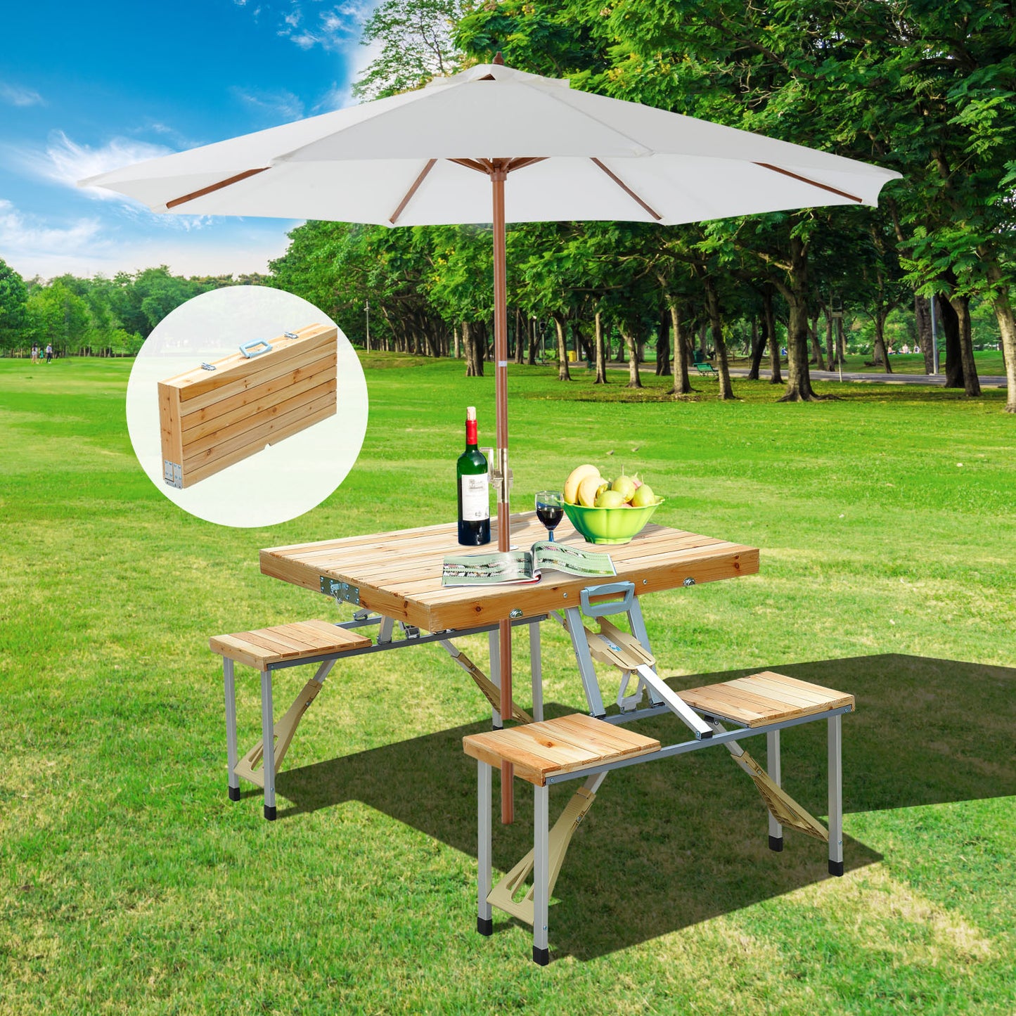 Outsunny Portable Wooden Dining Picnic Table Chair Set Folding Junior Outdoor Travel Use