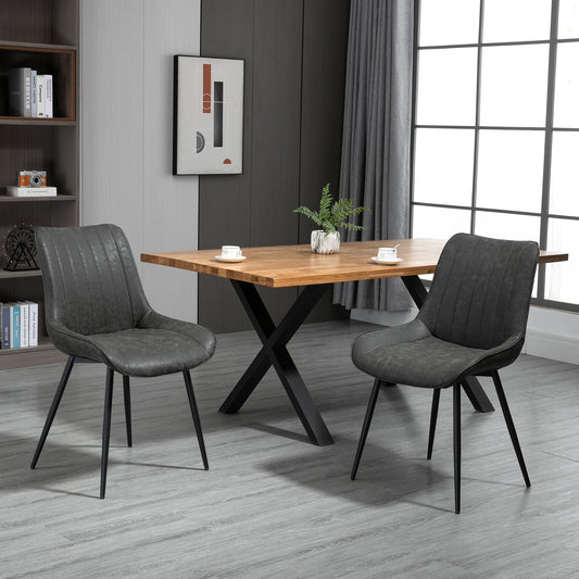 Dining Chairs 2 Set PU Upholstered Accent Chairs with Metal Legs for Kitchen, Grey