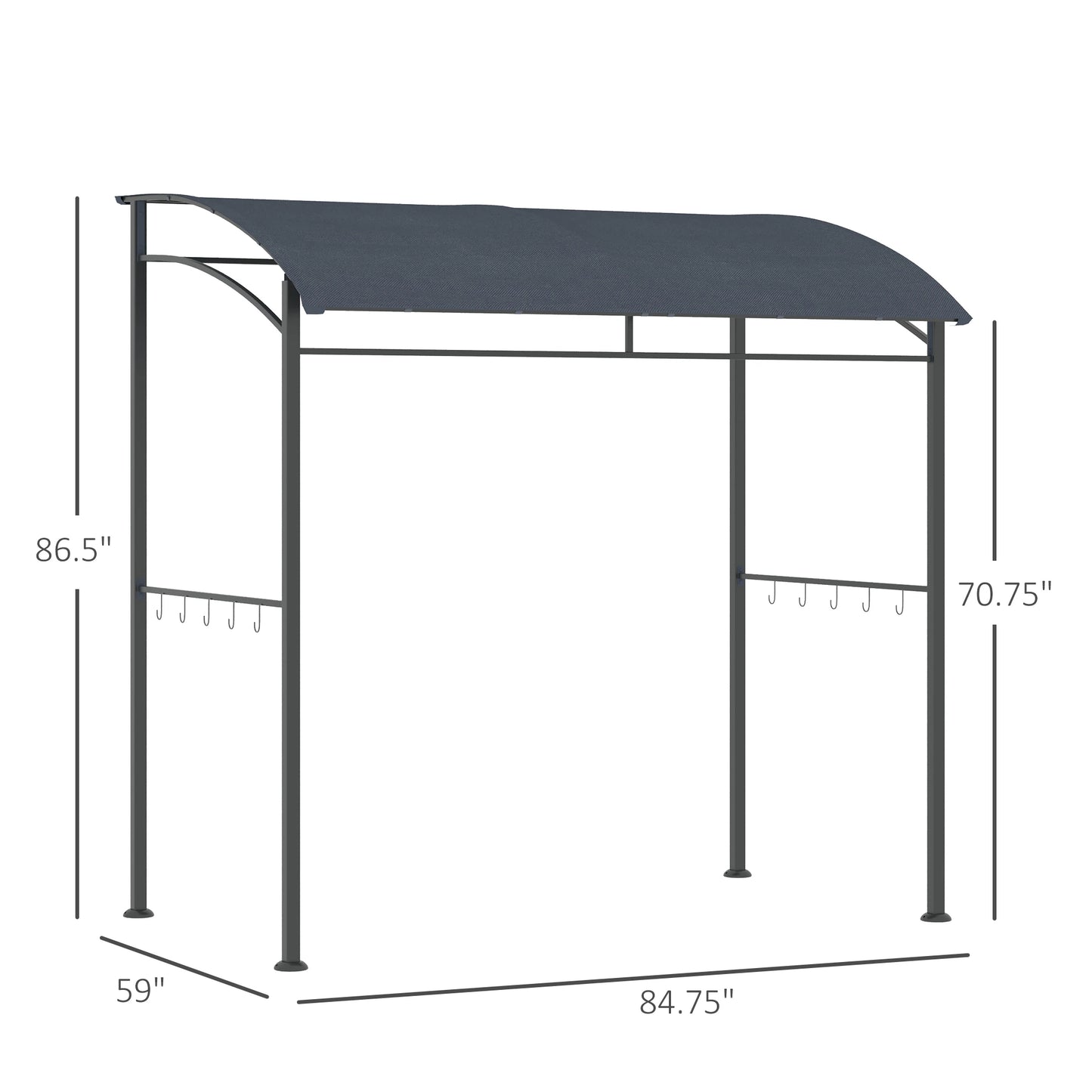 Outsunny 7' x 5' BBQ Grill Gazebo Tent Garden Grill Metal Frame and Canopy with Hooks Outdoor Sun Shade