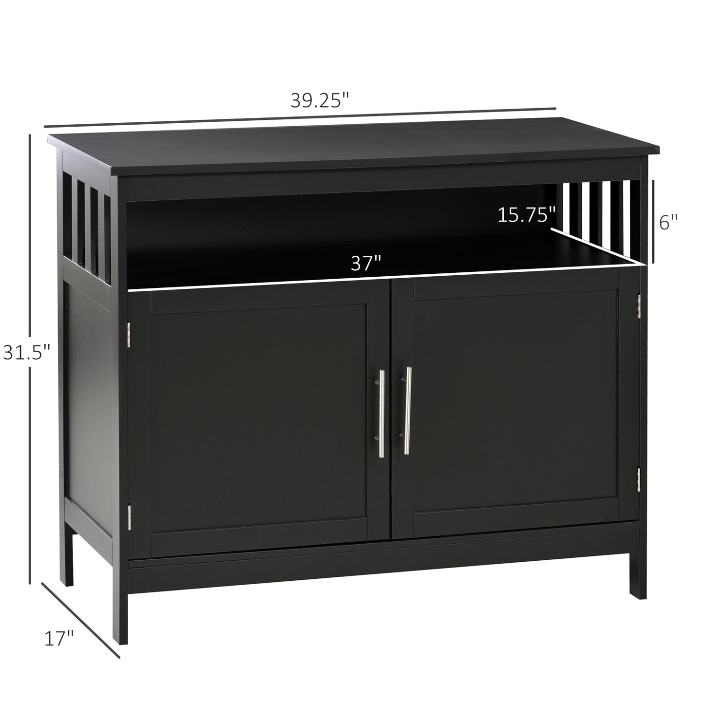 Kitchen Sideboard, Buffet Cabinet, Wooden Storage Console Table with 2-Level Cabinet and Open Shelf, Black