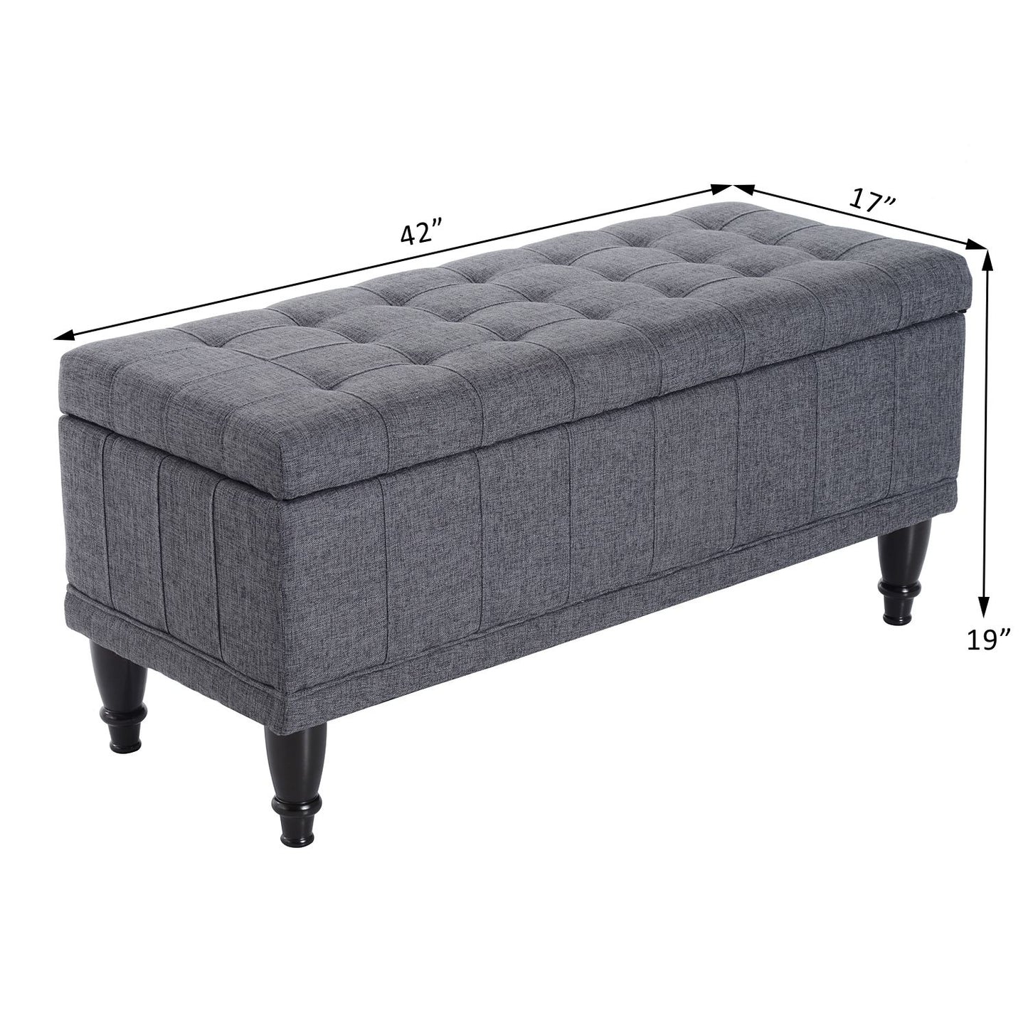 Storage Bench Tufted Linen Fabric Ottoman Footstool with Soft Close Lid, Grey