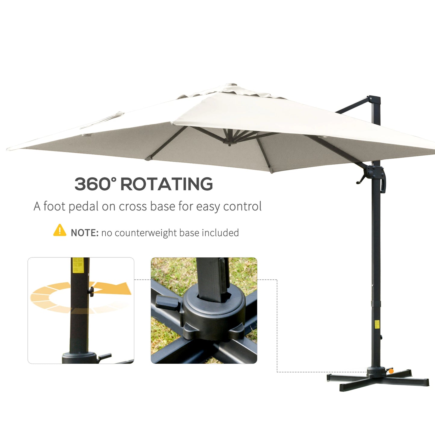 Outsunny 10x10ft Cantilever Umbrella Rotatable Square Top Market Parasol with 4 Adjustable Angle for Backyard Patio Outdoor Area Cream