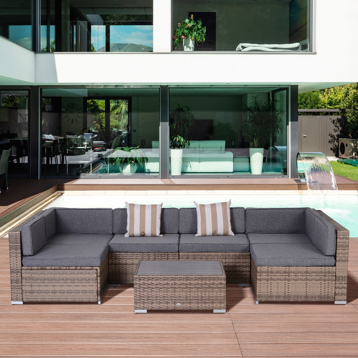 Outsunny 7-Piece Patio Furniture Sets Outdoor Wicker Conversation Sets All Weather PE Rattan Sectional sofa set, Grey