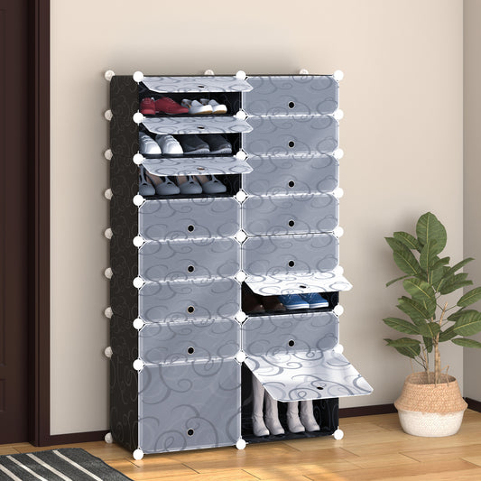 Cube Storage Organizer, 16-Cube Panels Closet Organizer, Modular Storage Cabinet for Bedroom, Black and White