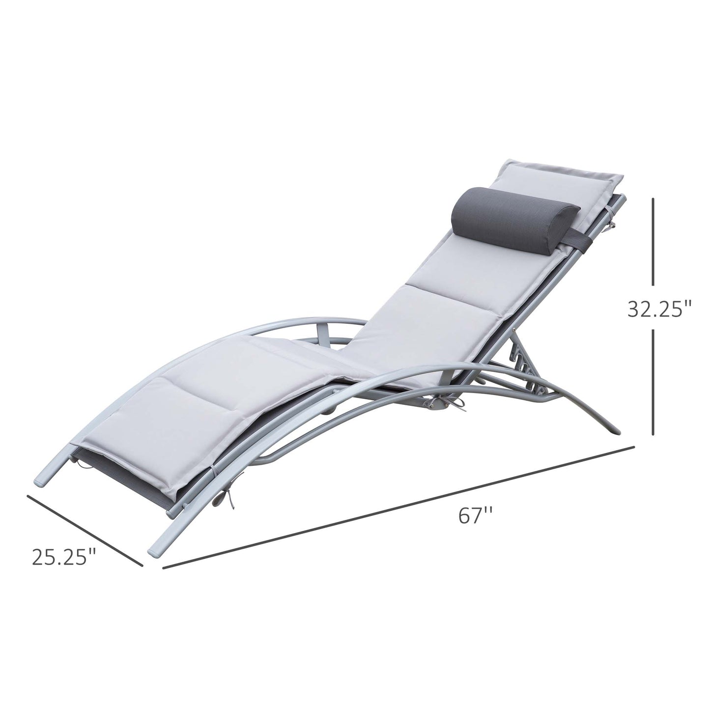 Outsunny Adjustable Patio Reclining Outdoor Chaise Lounge Chair with Cushion and Padded Pillow, Grey