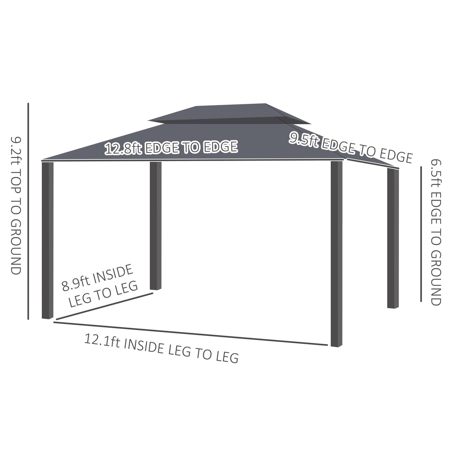 Outsunny 13' x 10' Outdoor Patio Gazebo Canopy with 2-Tier Polyester Roof, Vented Mesh Sidewall & Strong Aluminum Frame, Black