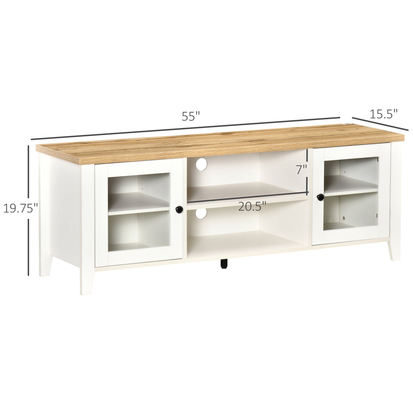 Modern TV Stand for TVs up to 60 inches, Wood TV Console Table with Storage Doors, Entertainment Center for Living Room, Bedroom, Office, White and Oak