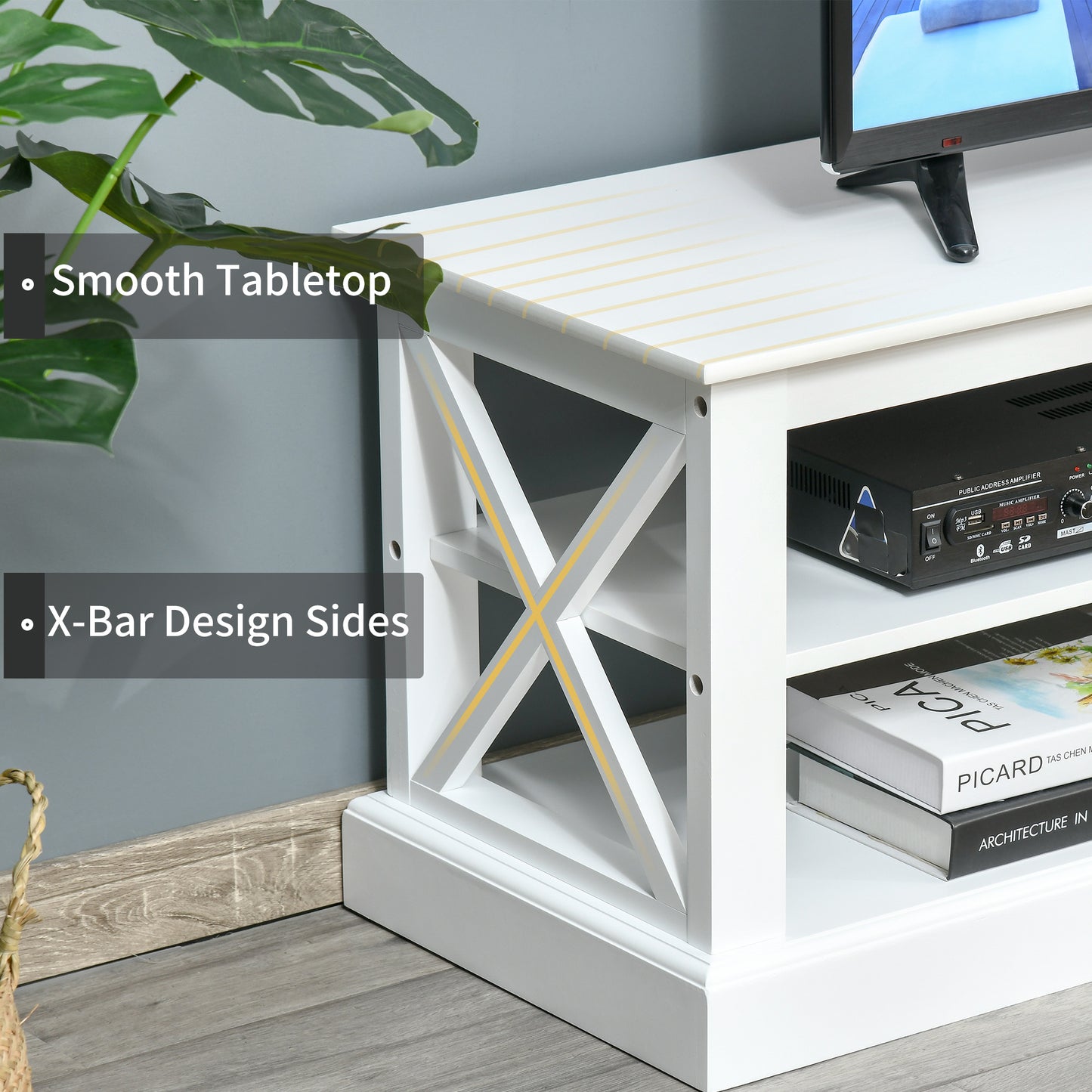 TV Stand Storage Console Cabinet Media Center with 3 Shelves for Living Room Bedroom Fits for 46'' TV, White