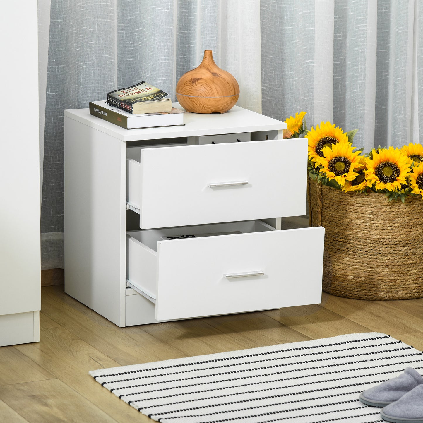 Bedside Table with 2 Drawers, Modern Nightstand, Cabinet Drawer Side Storage Unit for Bedroom, Living Room, White