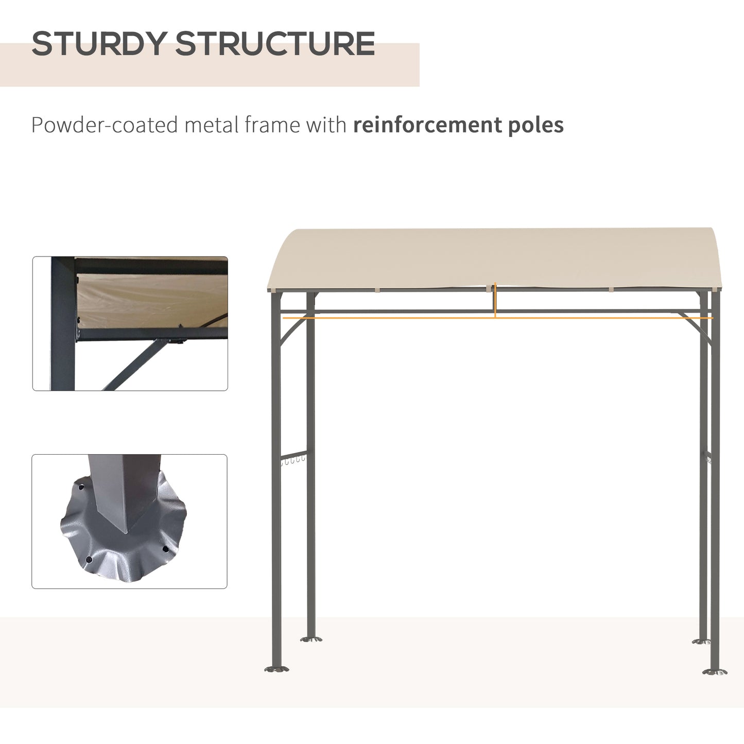 7' x 5' BBQ Grill Gazebo Tent, Garden Grill Canopy with Steel Frame and Hooks, Outdoor Sun Shade, Beige