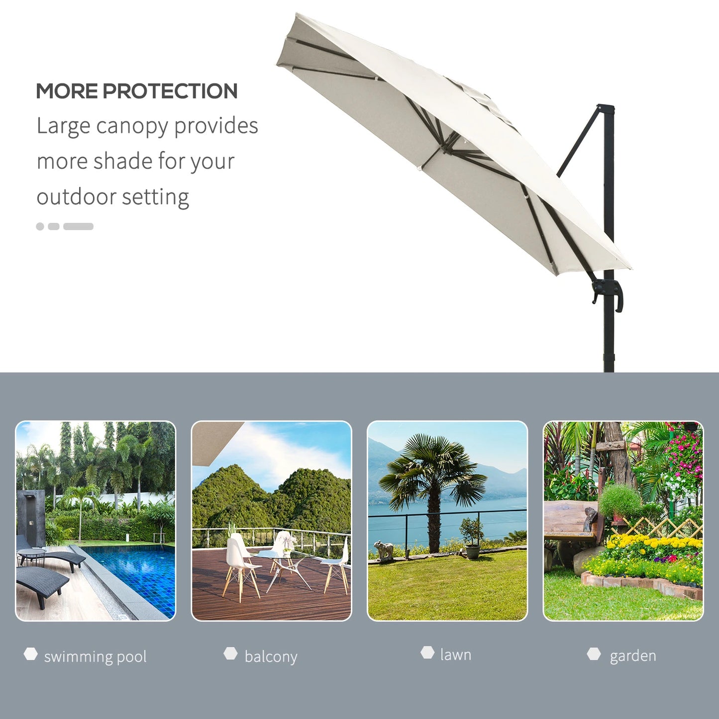 Outsunny 10x10ft Cantilever Umbrella Rotatable Square Top Market Parasol with 4 Adjustable Angle for Backyard Patio Outdoor Area Cream