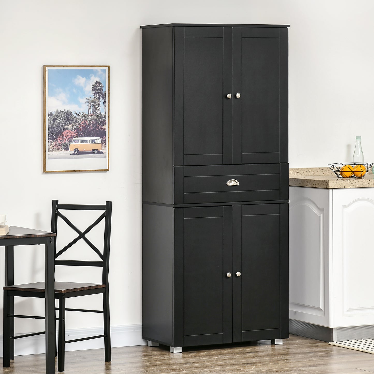 71" Freestanding Kitchen Pantry Storage Cupboard Floor Utility Cabinets with Drawer and 3 Adjustable Shelves for Dining Room, Living Room, Black