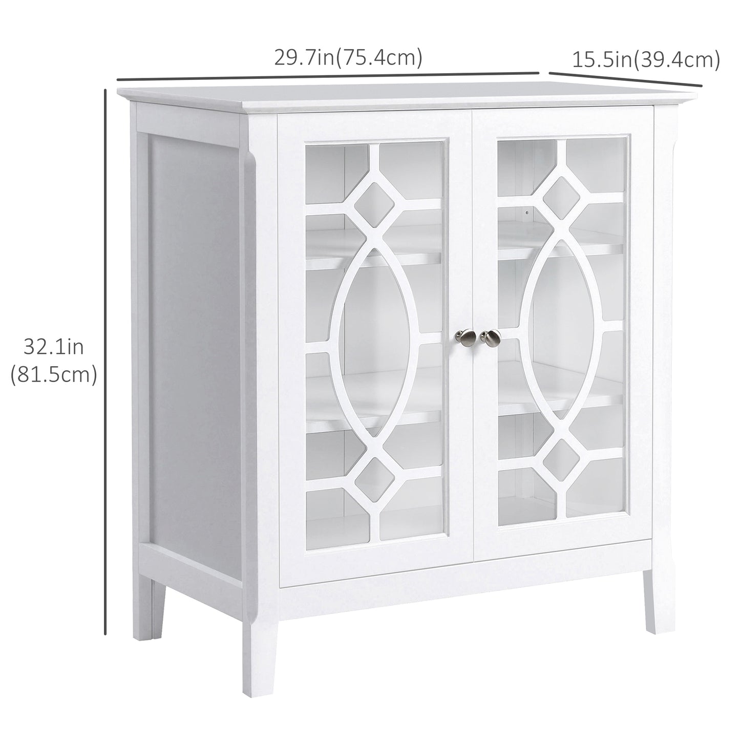 Sideboard Display Cabinet with Double Framed Glass Doors, 2 Adjustable Shelves, and Elevated Base, White