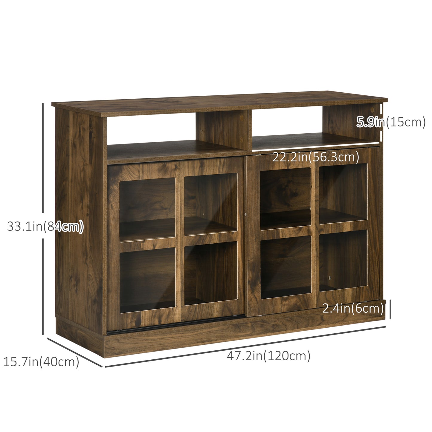 Modern Sideboard with Shelves, Buffet Cabinet with Storage Cabinets, Adjustable Shelf, Sliding Doors for Living Room, Kitchen, Walnut