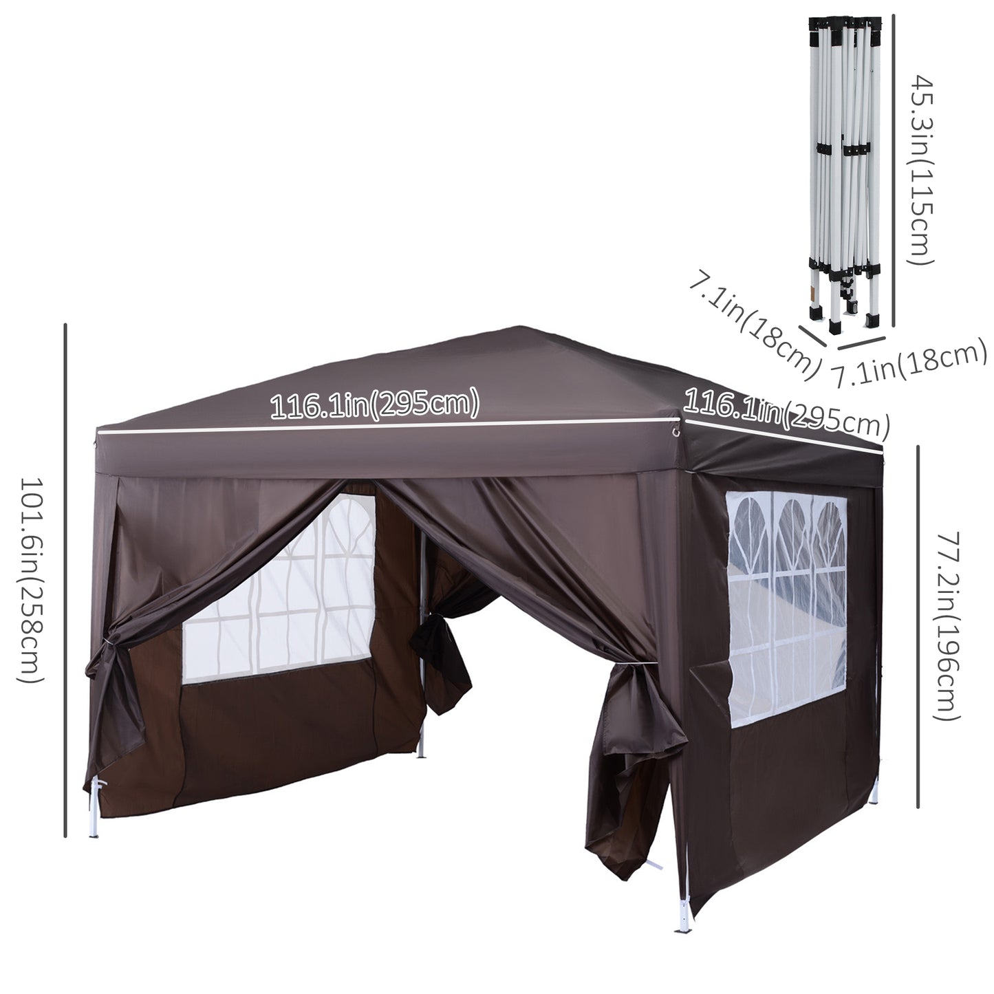 Outsunny 10x10ft Folding Tent Gazebo Pop Up Party Wedding Tent Portable Outdoor Sunshade Coffee