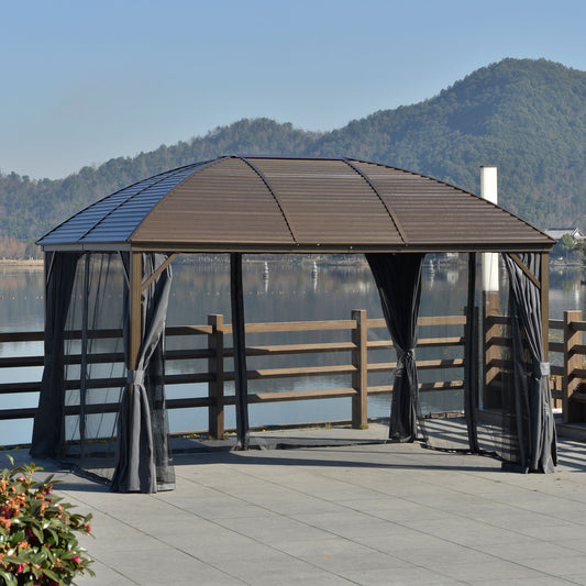 Outsunny 10' x 13' Hardtop Gazebo Aluminum Outdoor Canopy with Mesh Nettings Grey