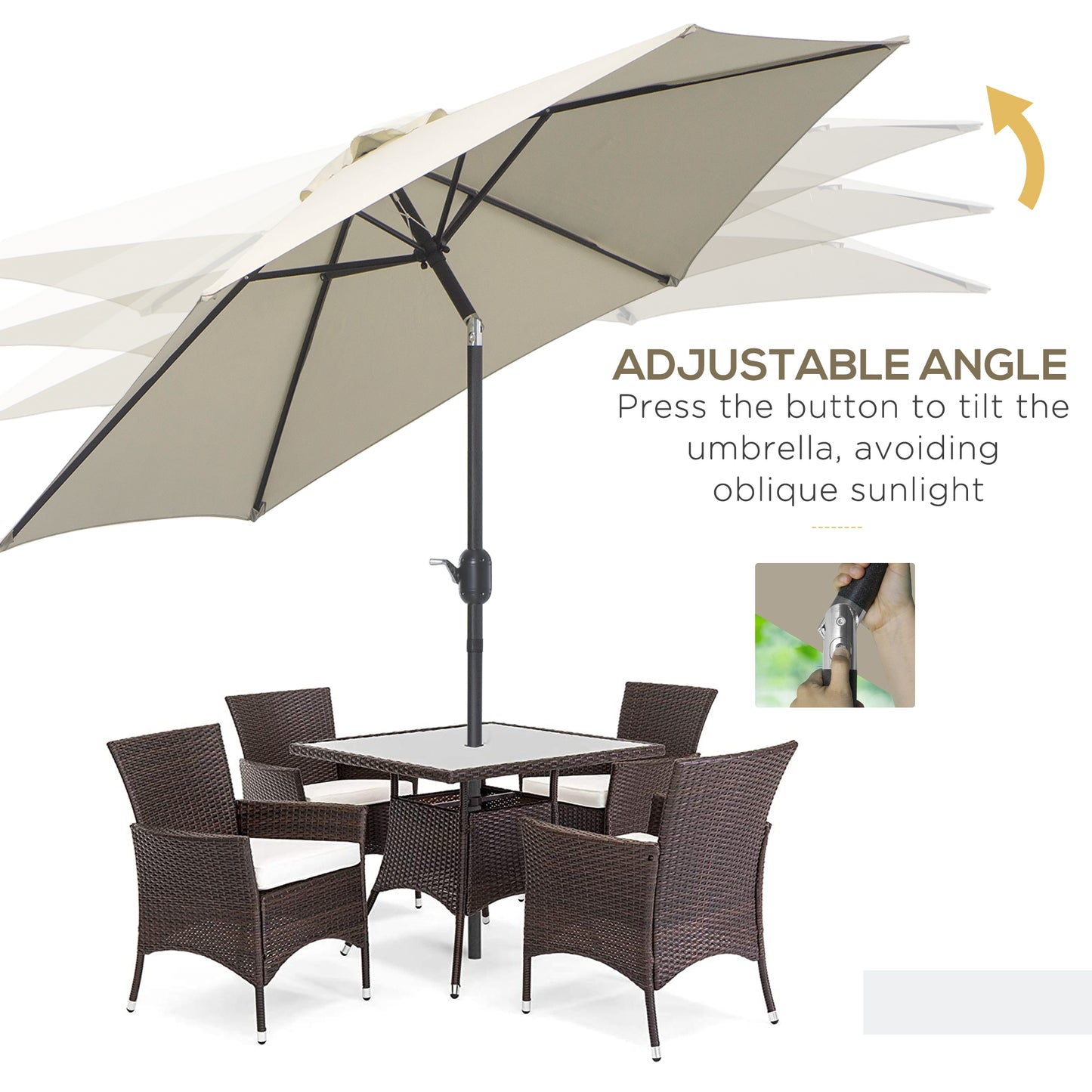 Outsunny 9' Patio Umbrella with Crank Handle Tilt Canopy Market Sunshade