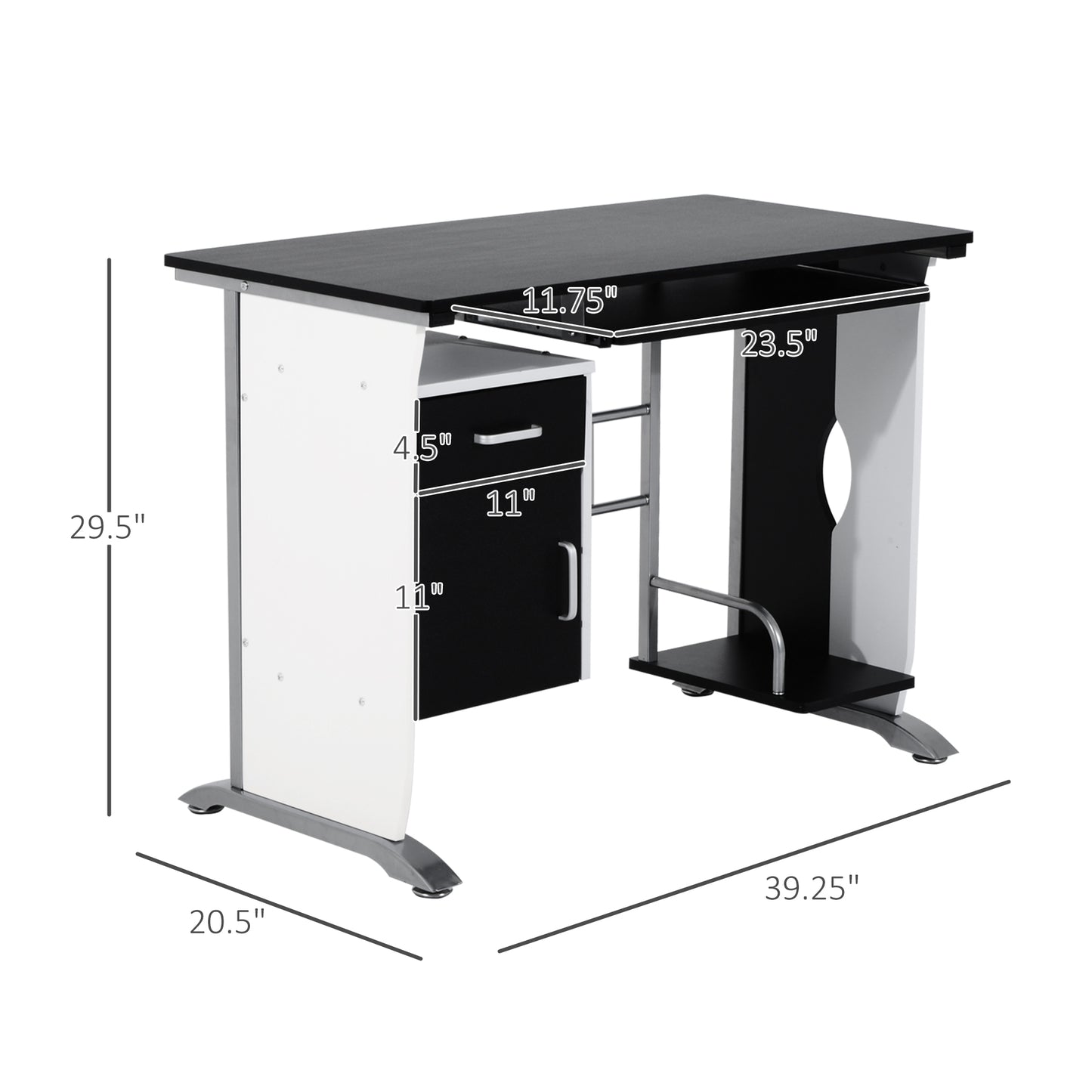 Computer Desk Table Home Office Furniture with Keyboard Tray and CPU Stand, Black and White