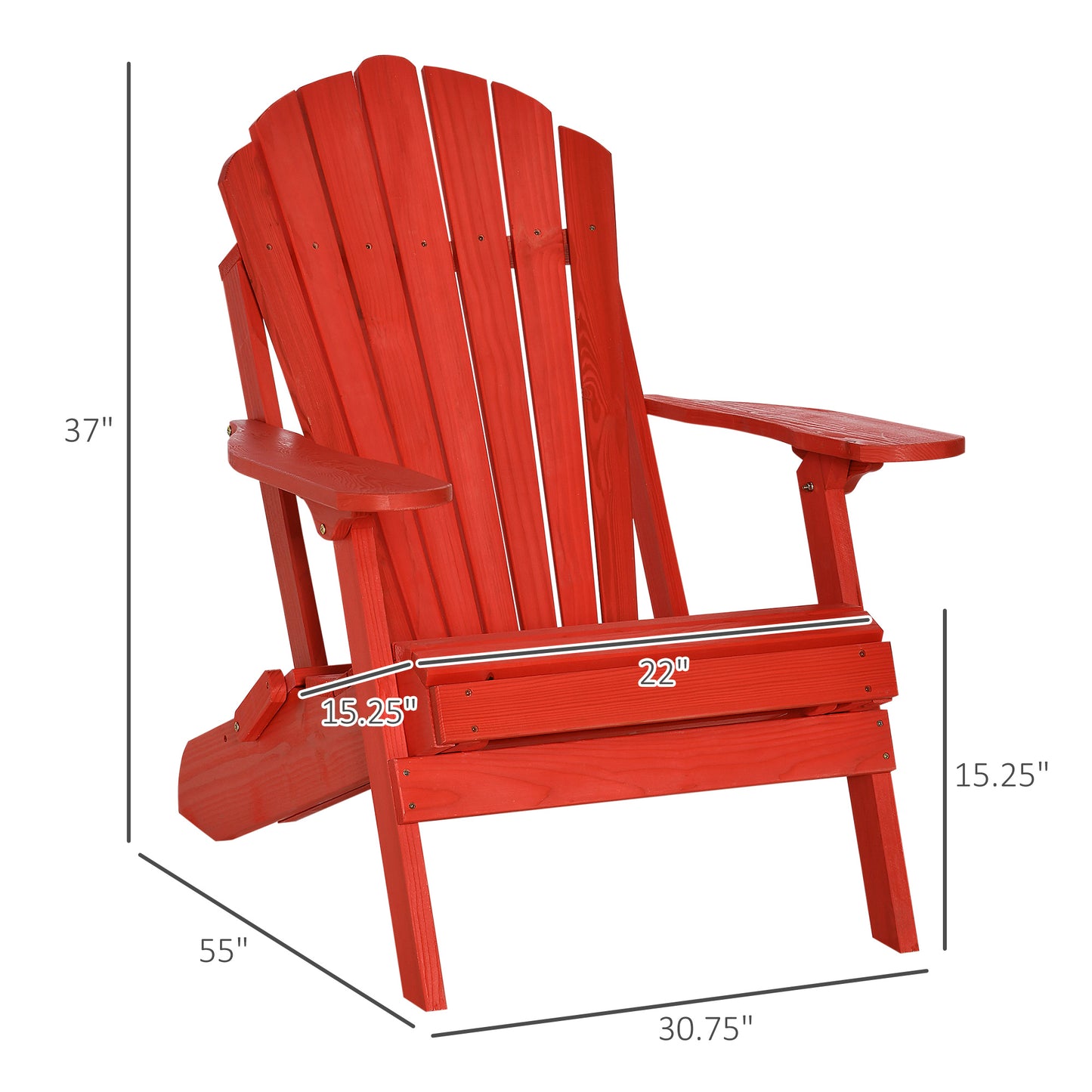 Outsunny Folding Adirondack Chair with Ottoman, Outdoor Wooden Lounger for Patio, Porch, Poolside, Garden, Red