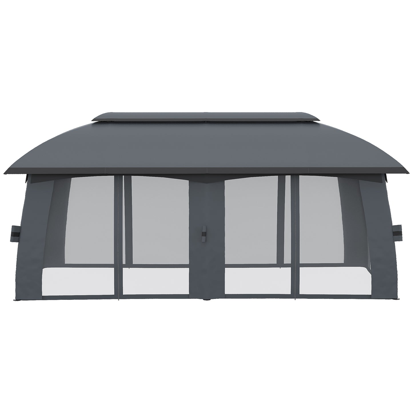 Outsunny 10' x 20' Patio Gazebo, Outdoor Gazebo Canopy Shelter with Netting & Curtains, Vented Roof for Garden Dark Gray