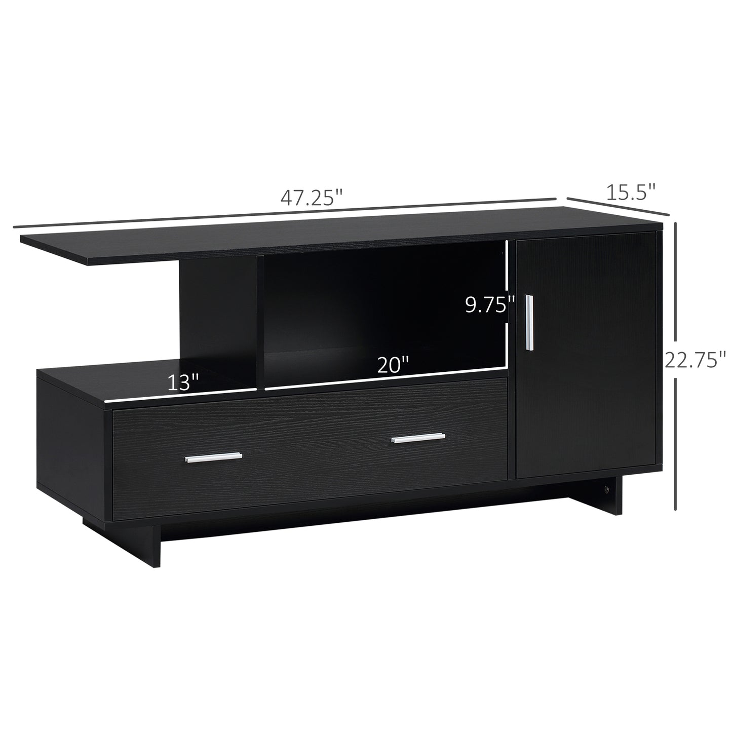 Modern TV Stand Cabinet for TVs up to 47 Inches, Entertainment Center with Drawer Cupboard and Open Shelves, for Living Room Bedroom, Black