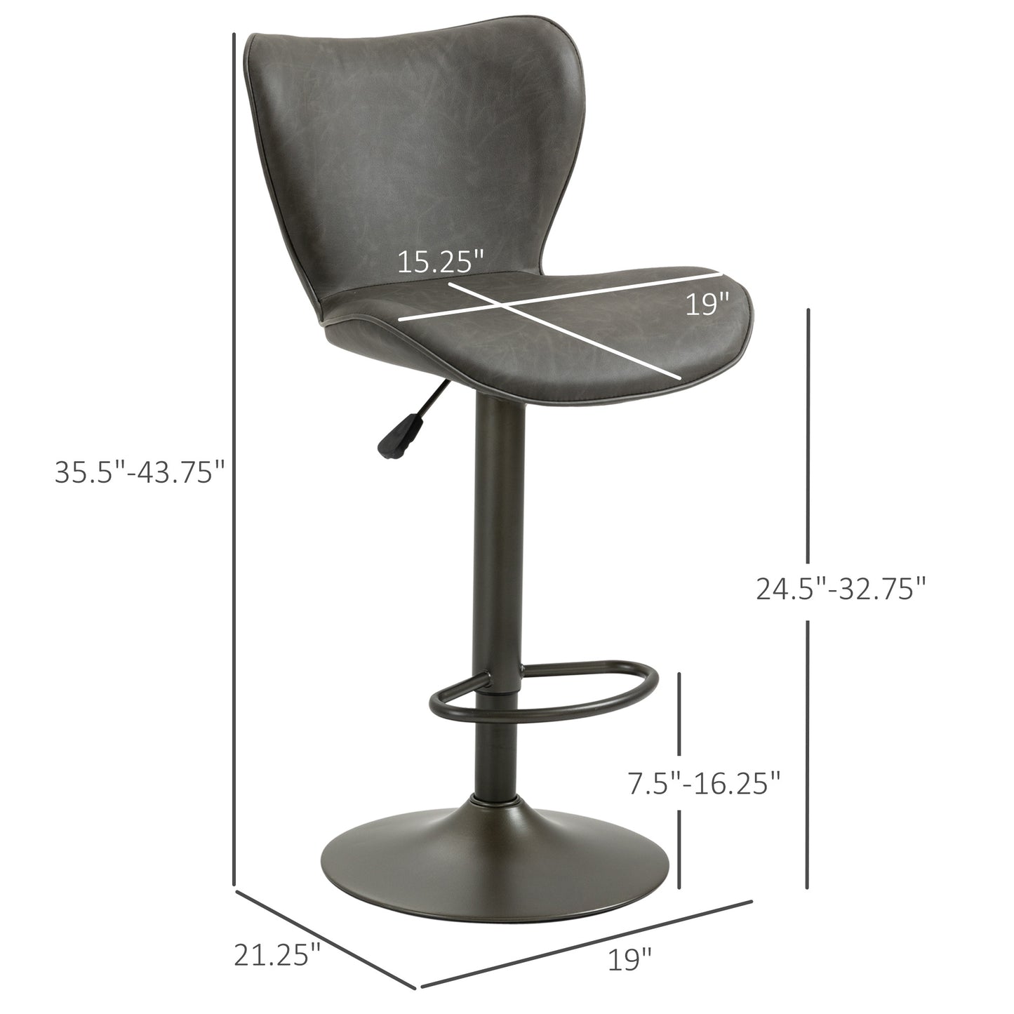 Swivel Bar Stools Set of 2, Adjustable Counter Height Bar Stools with Round Steel Base, Footrest, ‎Dark Grey