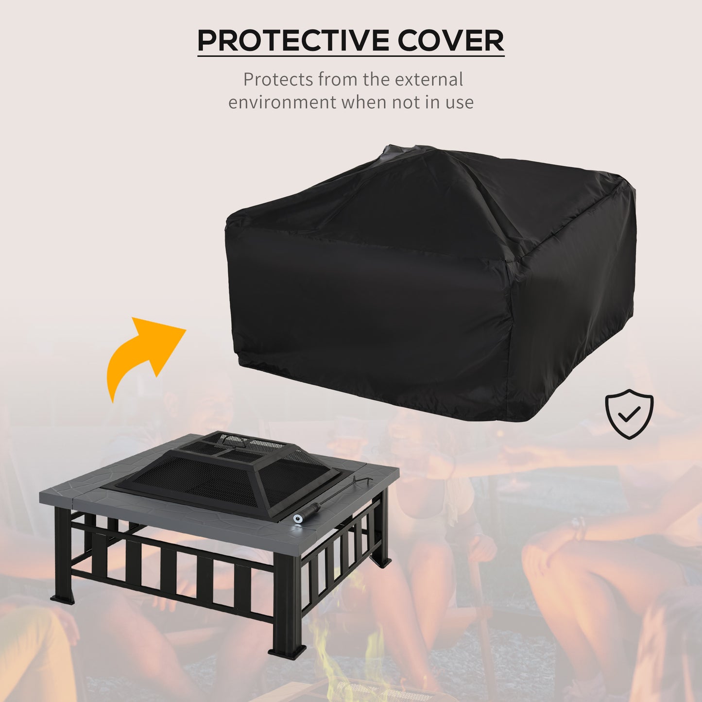 Outsunny 33" Outdoor Square Firepit Steel Stove Portable with Spark Screen Cover Log Grate Poker and Rain Cover for Outside Wood Burning and Camping Black