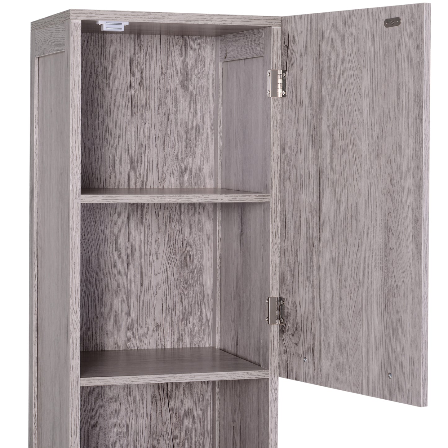 Kleankin Bathroom Storage Cabinet 68'' Organizer Tall Tower Cupboard w/ Shelves Wood Grain Freestanding Furniture