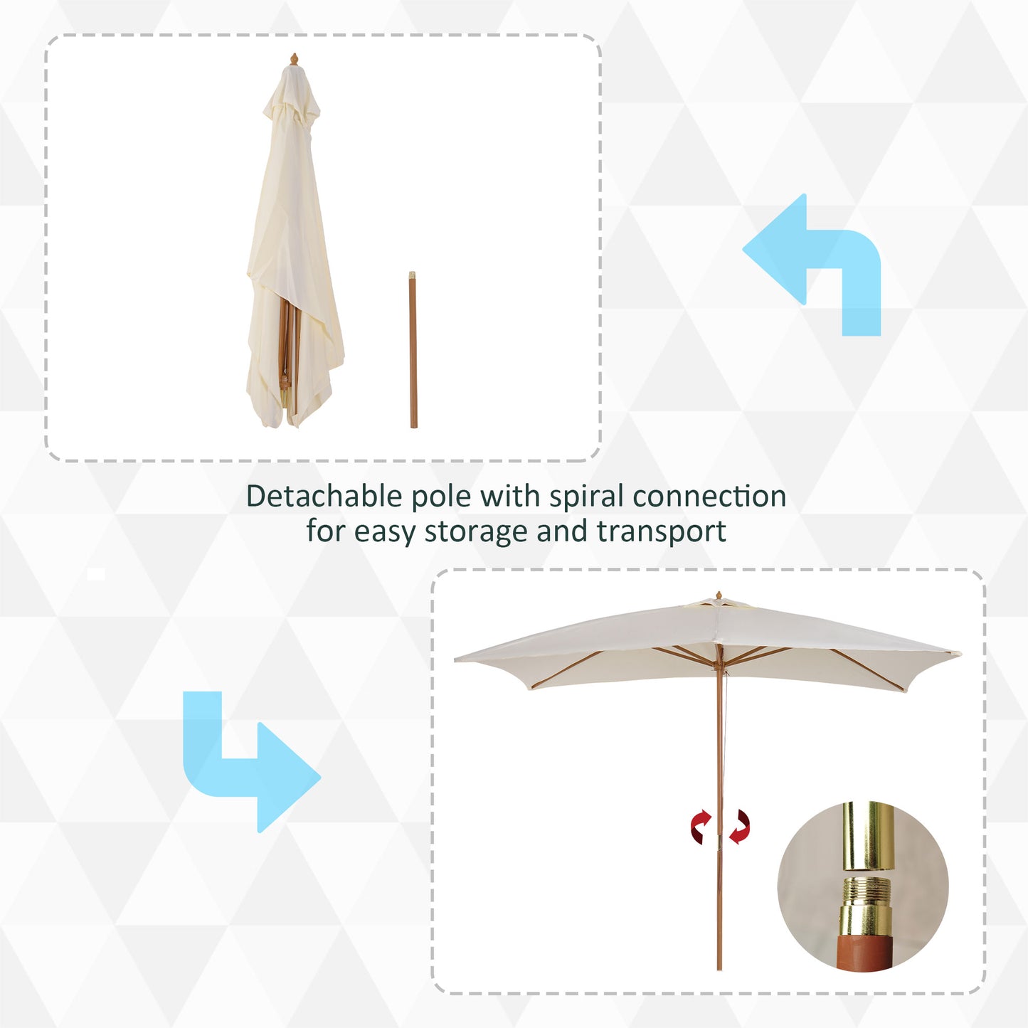 Outsunny 7’x10’ Wooden Rectangle Market Patio Sun Umbrella Garden Parasol Outdoor Sunshade Canopy, Beige