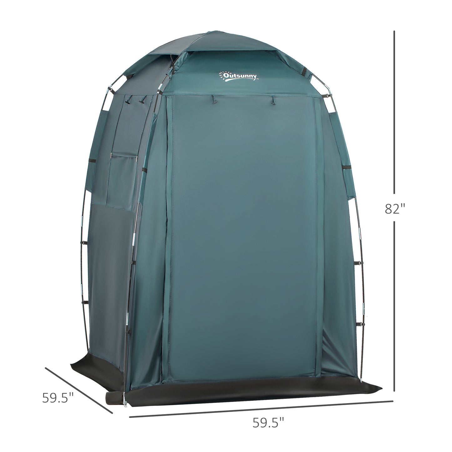 Outsunny 60" x 60" x 82" Shower Tent Extra Wide Changing Room Privacy Portable Camping Shelters with Windows & Floor Mat, Green