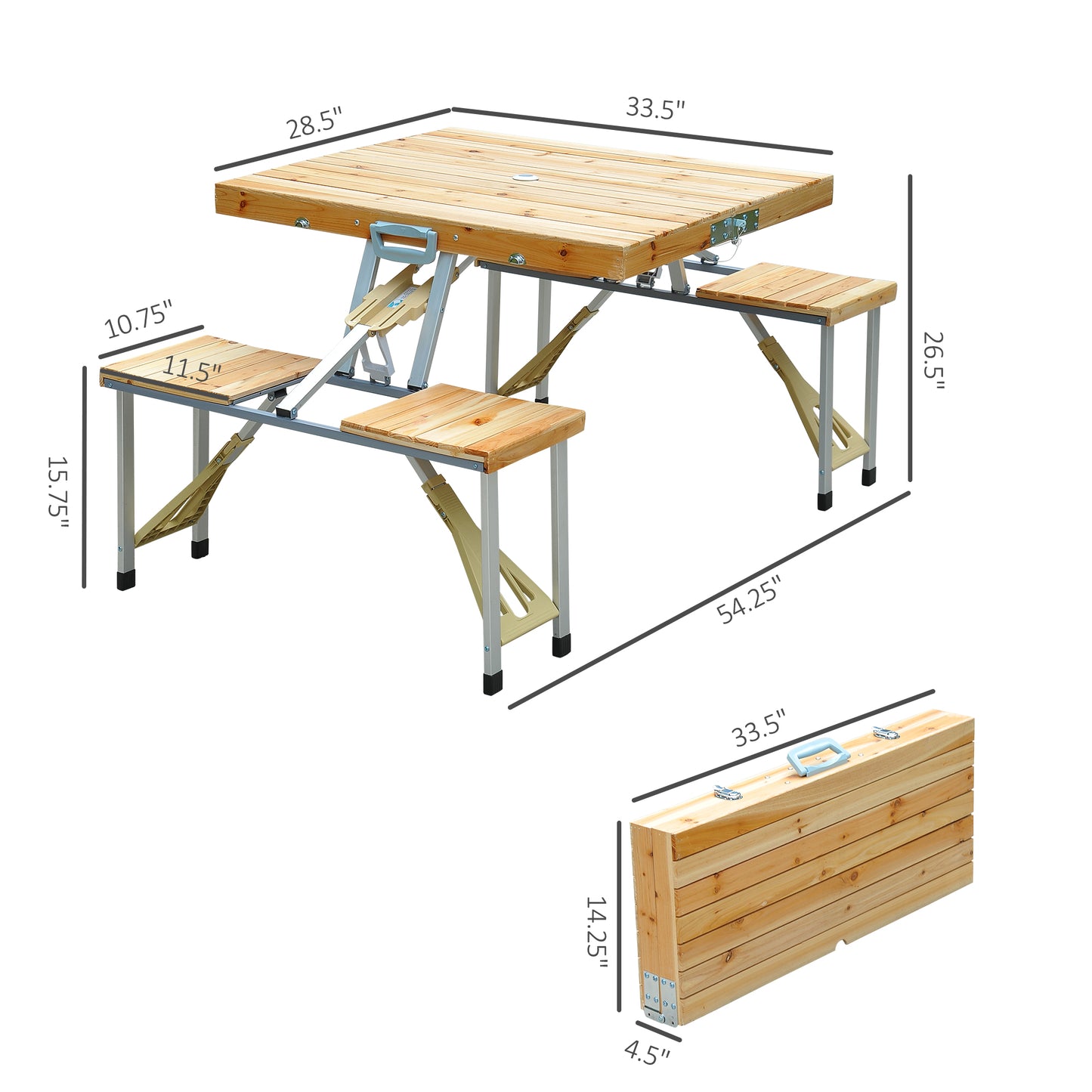 Outsunny Portable Wooden Dining Picnic Table Chair Set Folding Junior Outdoor Travel Use