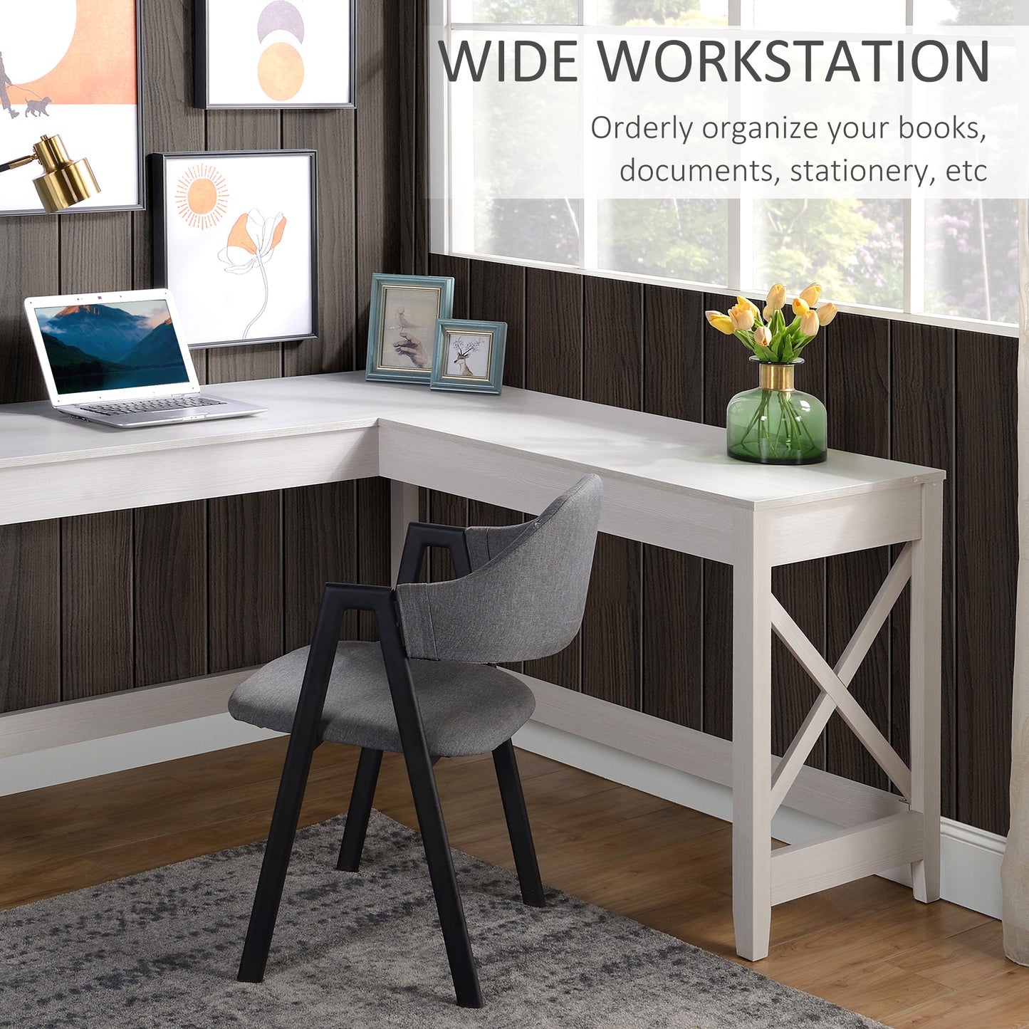 Home L-Shaped Desk Computer Desk Office Corner Writing Table Study Workstation, White Wood Grain