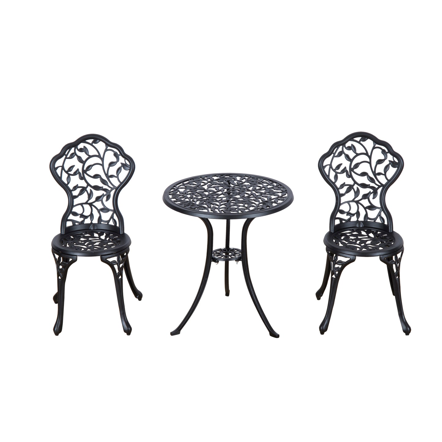 Outsunny 3pcs Patio Bistro Set with Umbrella Hole, Antique Style Garden Coffee Set, Outdoor Bistro Dining Set, Black