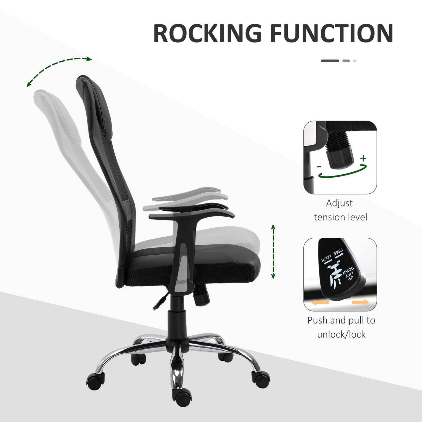 igh Back Mesh Office Chair Ergonomic Computer Desk Seat Thick Padded Headrest with Armrest Office Black