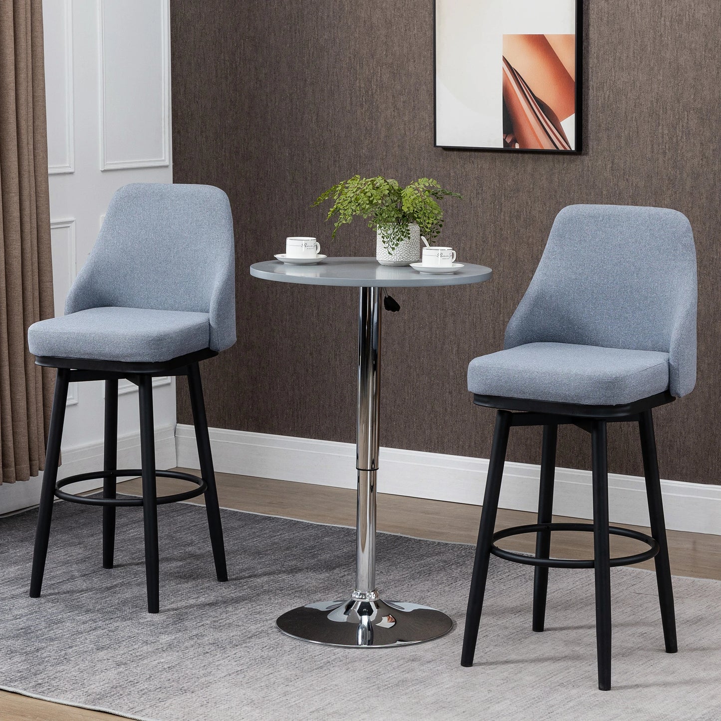 Extra Tall Bar Stools Set of 2, Modern 360° Swivel Barstools, Dining Room Chairs with Steel Legs Footrest, Light Grey