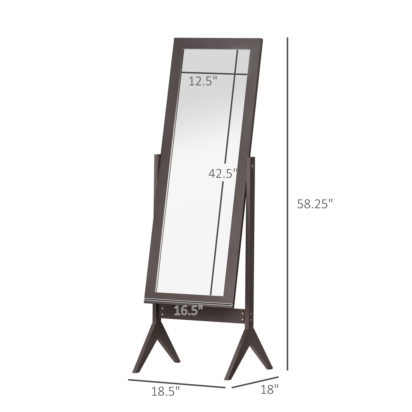 Free-standing Full-length Jewelry Dressing Mirror Angle Adjustable Living Room Bedroom Dark Brown