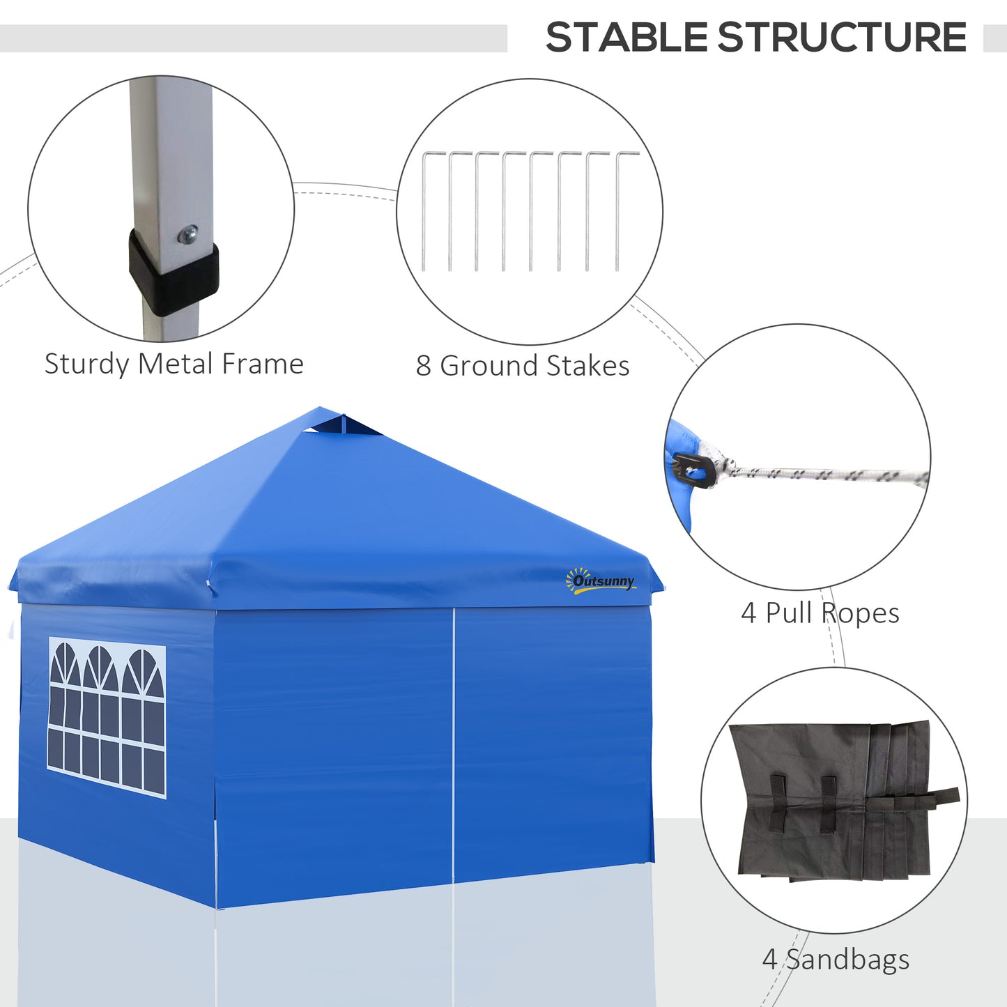 10' x 10' Pop Up Canopy Tent, Instant Shelter Tent with Sidewalls, Windows, Roller Bag and Sand Bags for Garden, Patio, Blue