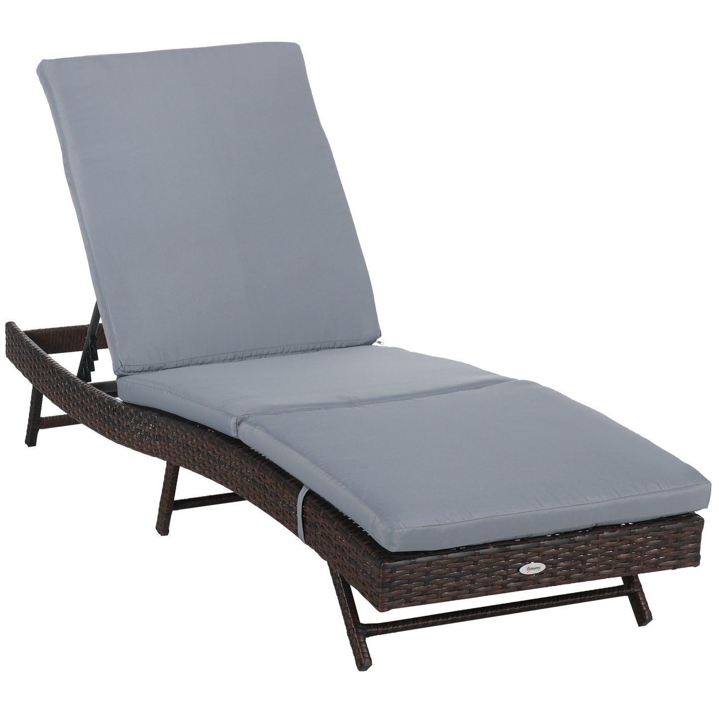 Outsunny Patio Wicker Lounger, Outdoor PE Rattan Wicker Chaise Lounge Chair w/ 5 Position Adjustable Back, Padded Cushion, Gray