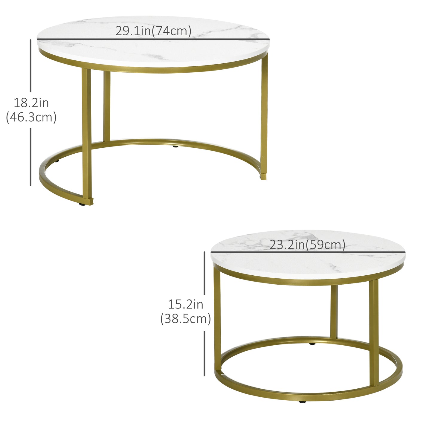 Round Nesting Tables Set of 2, Stacking Coffee Table Set with Metal Frame, Modern Coffee Table for Living Room, Bed Room, White