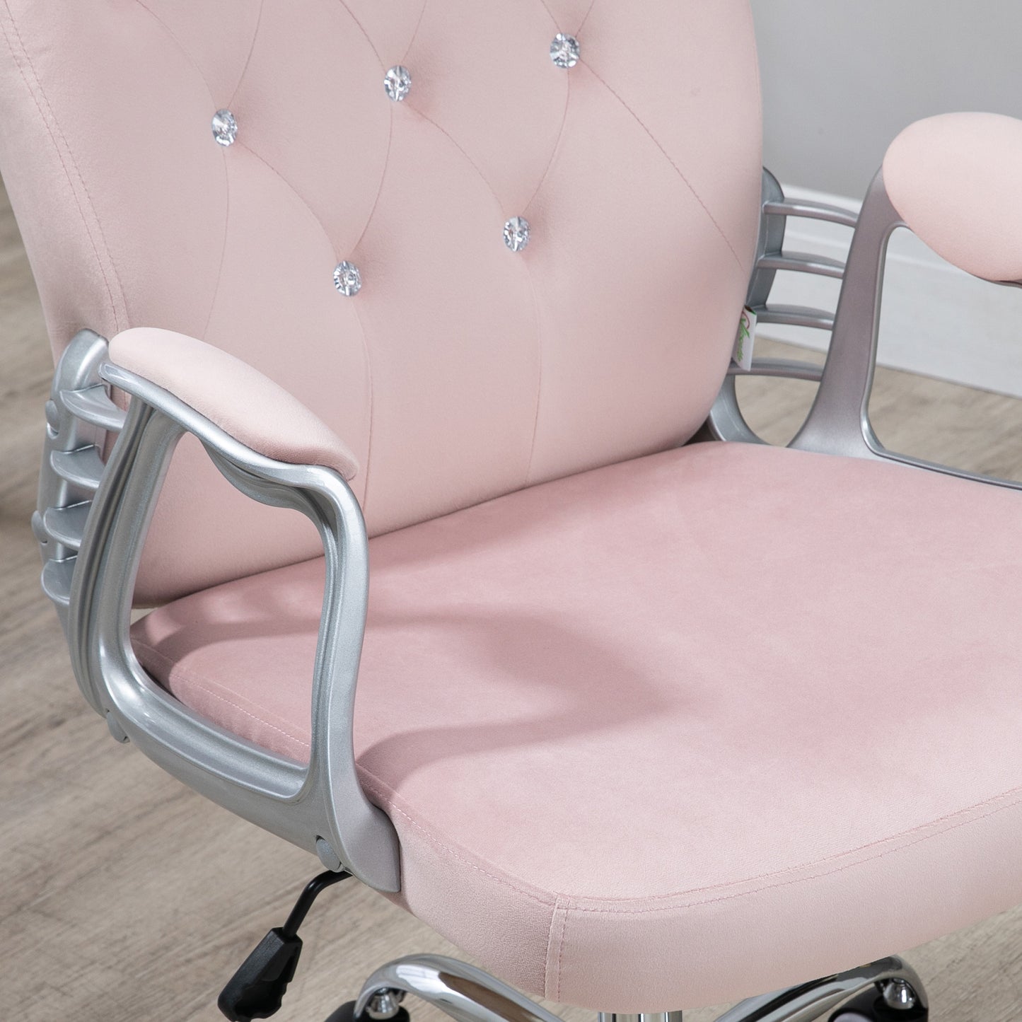 Vinsetto Home Office Chair, Velvet Computer Chair, Button Tufted Desk Chair with Swivel Wheels, Adjustable Height, Tilt Function, Pink